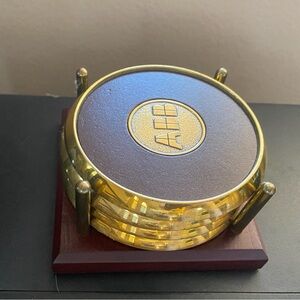 Vintage BTS Group ABB Solid Brass and Wooden Coaster Set